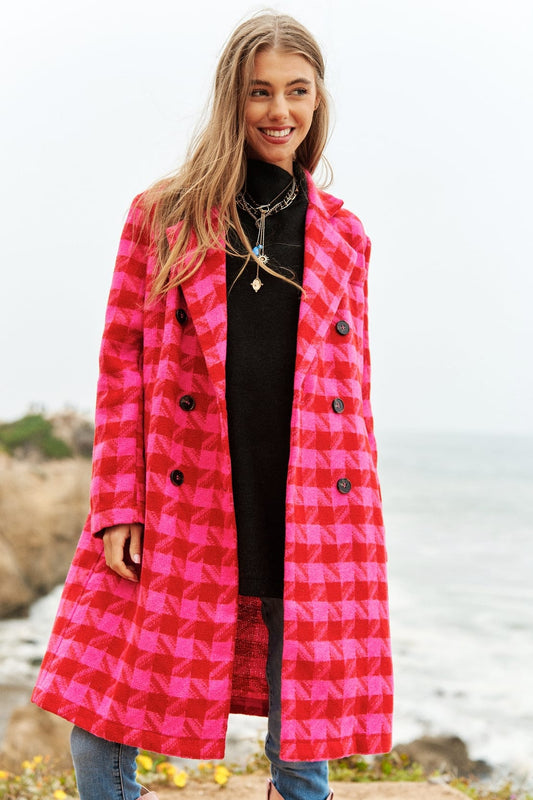 Beautiful Plus Size Pink and Red Plaid Coat